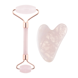 Guasha ruženín Masážny valček a doštička (Rose Quartz Jade Roller & Gua Sha Set)