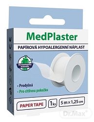 MedPlaster Paper tape náplasť 5 m x 1,25 cm fixačná, hypoalergénna, cievka