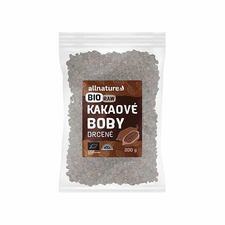 Allnature drvené kakaové bôby Bio Raw 200g