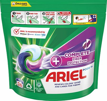 Ariel All-In-1 Pods+ Fiber Protection gélové kapsule na pranie 36 ks