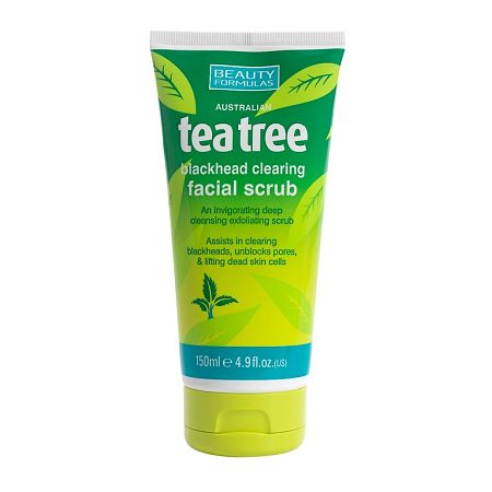 BEAUTY FORMULAS tea tree Pleťový scrub na čierne bodky 150 ml