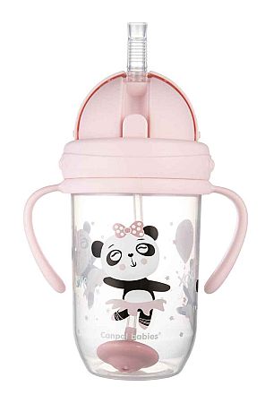 Canpol Babies nevylievací hrnček so slamkou a závažím Exotic Panda ružový 270 ml