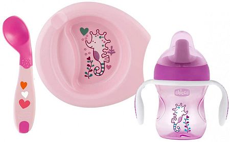 Chicco Jedálenský set tanier lyžička pohárik V000958