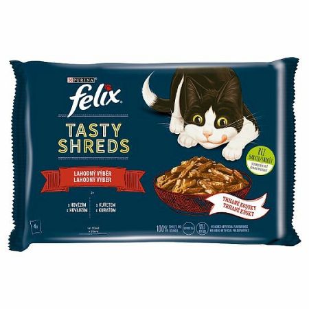 FELIX TASTY SHREDS hovädzie kura v šťave 4 x 80 g