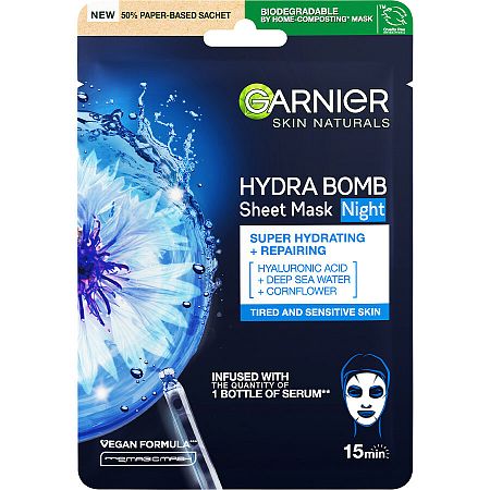 Garnier Skin Naturals Hydra Bomb plátienková maska na noc 32 g