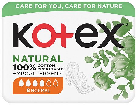 Kotex vložky Natural Normal single 8 ks