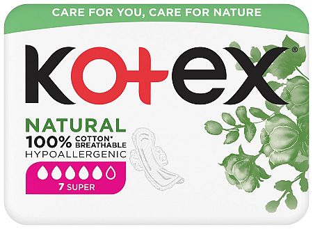 Kotex vložky Natural Super single 7 ks