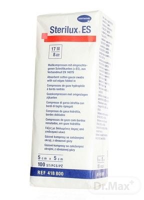 Sterilux ES kompres nesterilný 17 vlákien 8 vrstiev 5 cm x 5 cm 100 ks